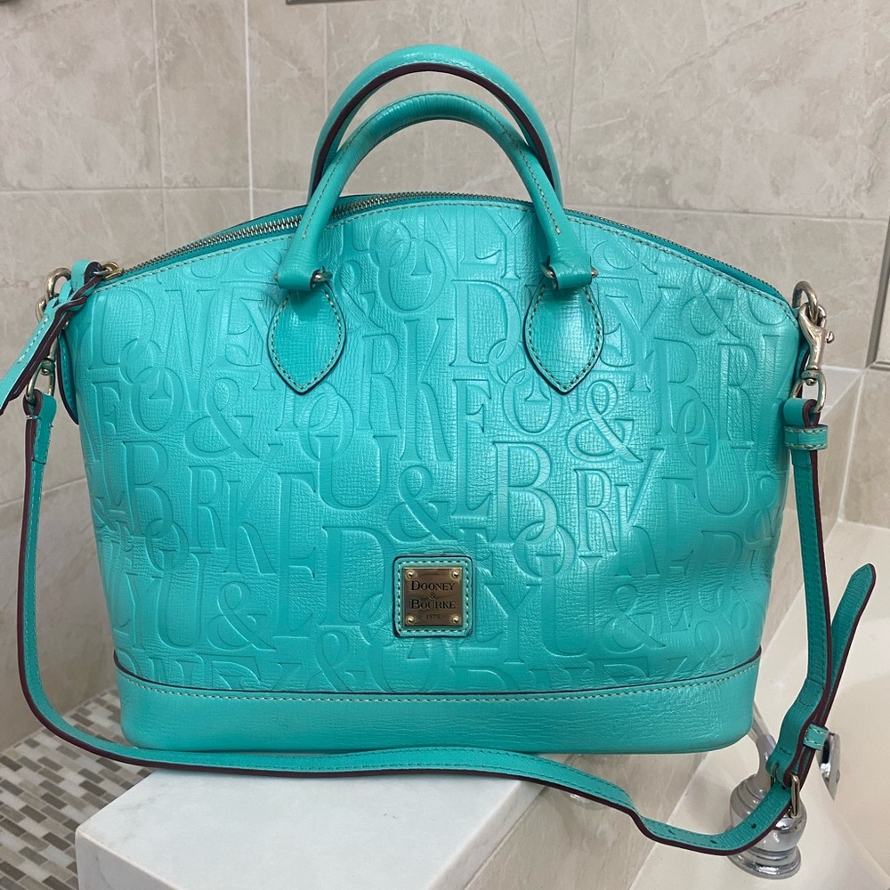 RARE! Dooney & Bourke Retro Embossed Aqua Satchel